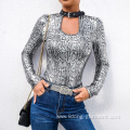 Snake Skin Halter Women Long Sleeve Sexy Bodysuit